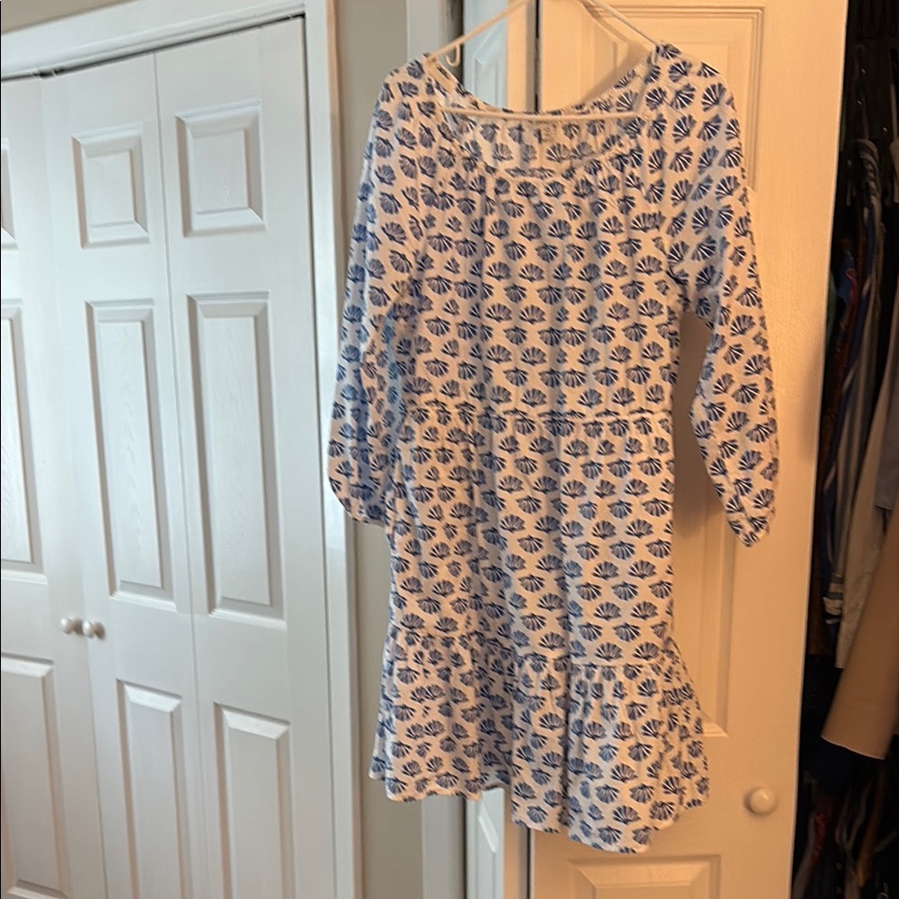 J. Crew Blue and White Patterned Midi Dress